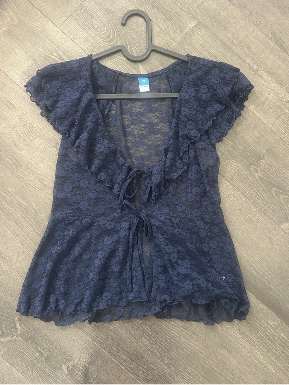 Old Navy Feminine Navy Blue Lace Ruffle Tie-Front Blouse